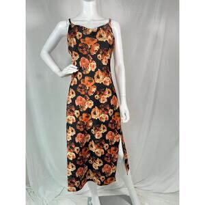 Inspired Hearts Black and Orange Floral Midi Dress Size Large